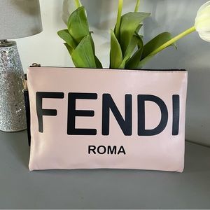 Fendi Roma Large Leather Wristlet Clutch